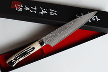 Load image into Gallery viewer, CS209 Japanese Petty knife Saji - VG10 Black Damascus 145mm (deer horn handle)