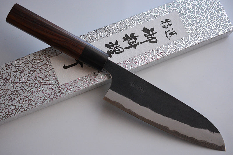 Japanese Black Santoku Knife Aogami super steel Yamamoto Brand