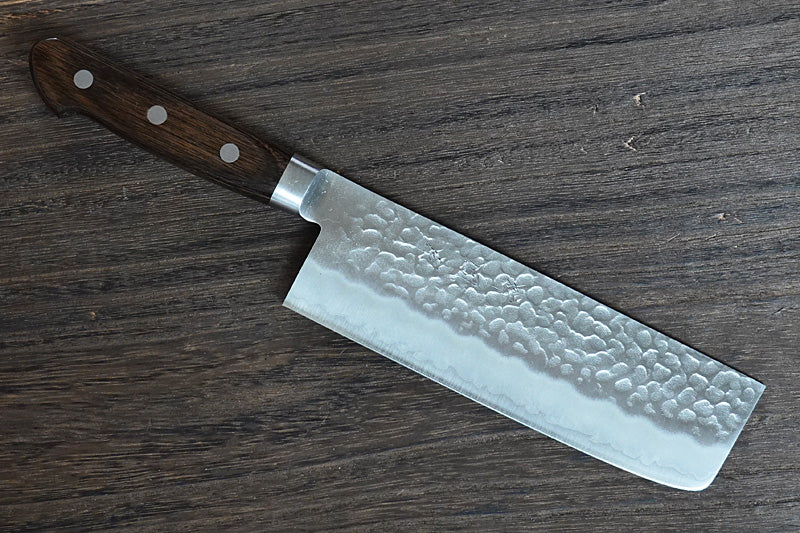 CH010 Japanese Nakiri knife Zenpou - Aogami super steel Hammered 165mm (Red(burgundy) handle)