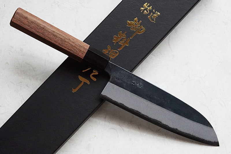 CM003 Japanese black Santoku knife Muneishi - Aogami#2 steel 170mm