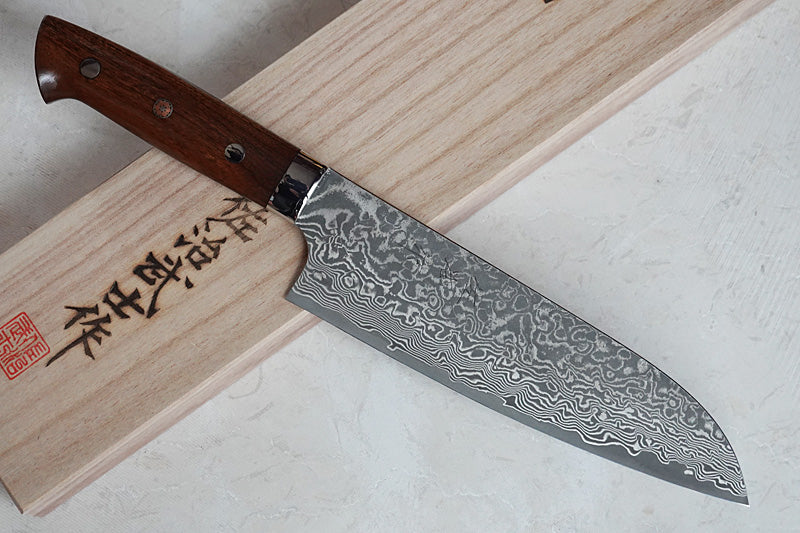 CS210 Japanese Santoku knife Saji - R2 Damascus steel 180mm(Iron wood handle)