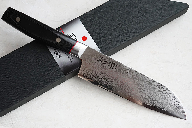 Japanese Santoku knife VG10 Damascus steel by Sekikanetsugu Saiun brand
