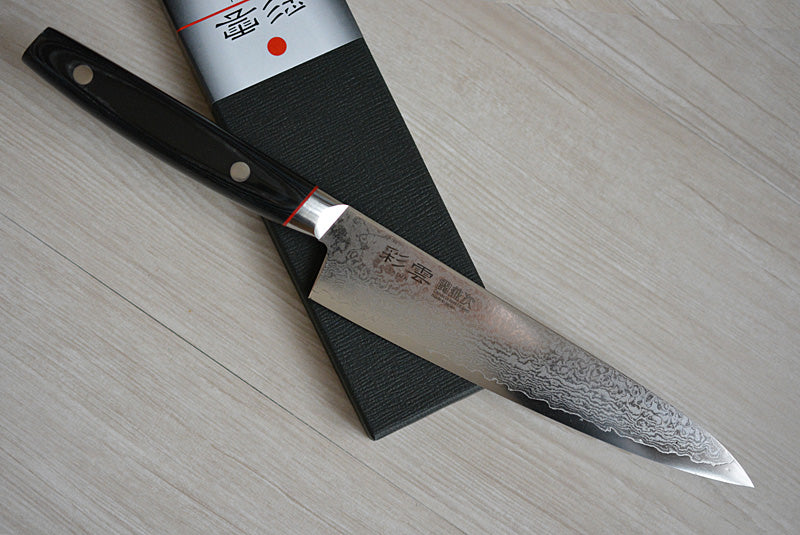 Japanese Petty knife VG10 Damascus steel by Sekikanetsugu Saiun brand