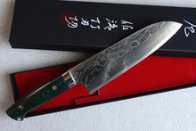 Load image into Gallery viewer, CS208 Japanese Santoku knife Saji - VG10 Damascus steel 180mm Green Handle
